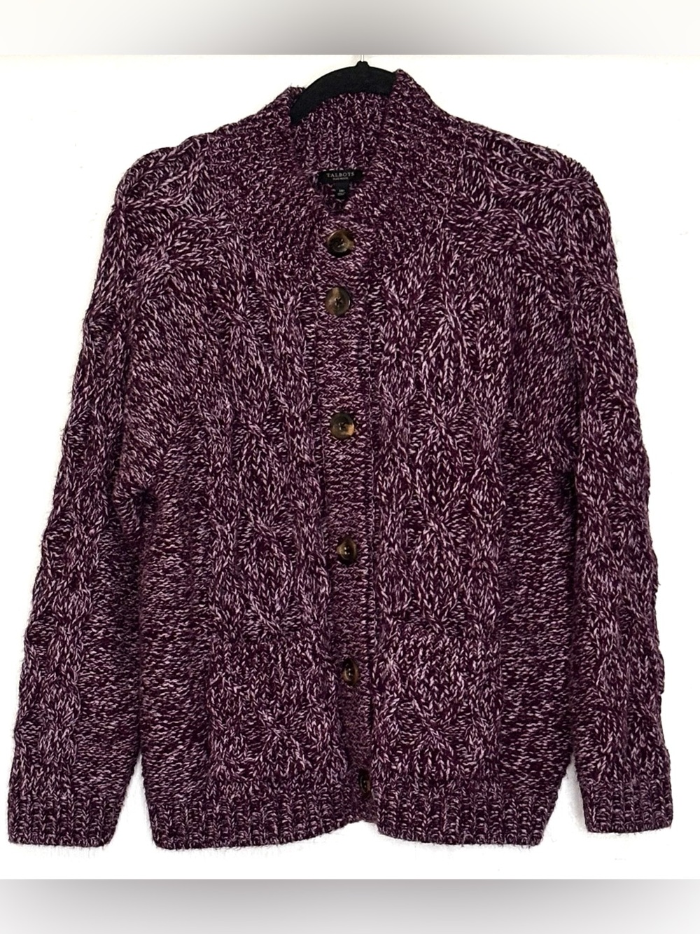 Talbots Marl Cable Knit Mockneck Cardigan Marled Plum Size 1XP